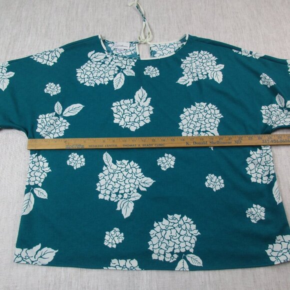 Jaclyn Smith Blouse Top Womens XL Teal Palm Leaf Print Short Sleeve Round Neck - Picture 6 of 7